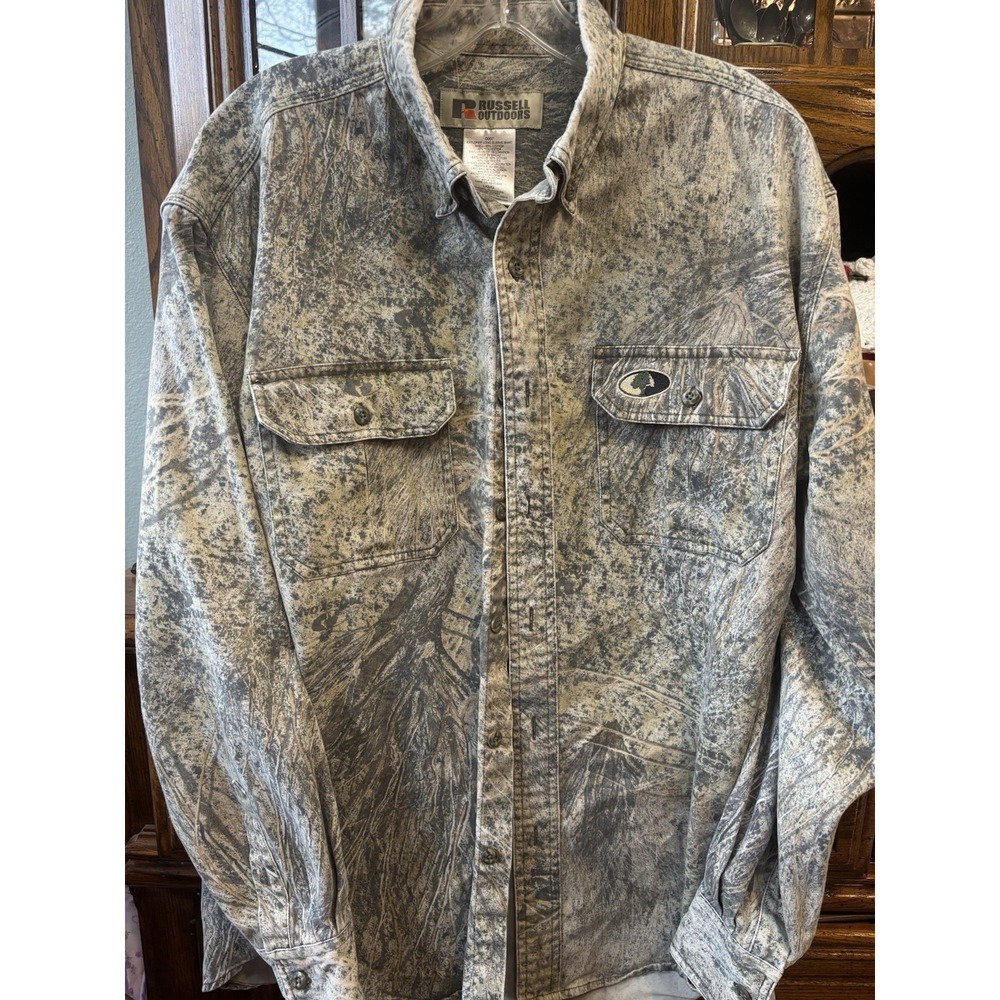 Vintage Russell Outdoors Men's‎ Camo Long Sleeve Button Shirt Large Mossy Oak